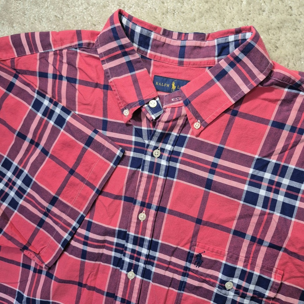 Ralph Lauren Shirt Mens 2XLT Pink Plaid Button Down Oxford Academia Preppy New